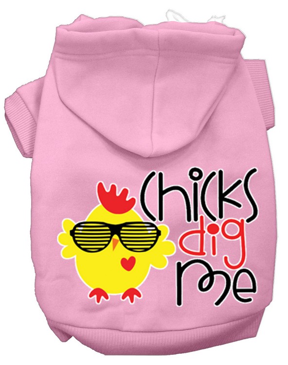 Chicks Dig Me Screen Print Dog Hoodie Light Pink XXXL